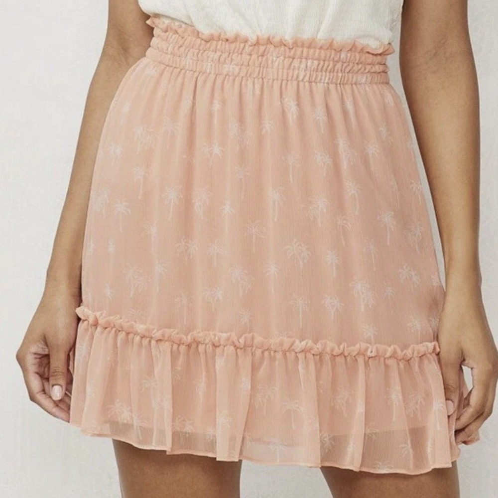 LC Lauren Conrad Peach Palms Print Smocked Chiffon Ruffle Mini Skirt XXL